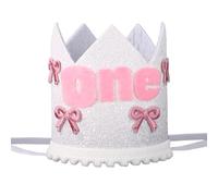 BOXOB Chapeau de 1er Anniversaire à Nœud Rose, Adorable Couronne Premier Anniversaire pour Fille Felt Décorations à Thème Nœud Idéal pour Accessoires Photo Cake Smash