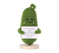 BOXOB Concombre positif amusant de 10,9 cm avec cartes positives, base en bois, soutien émotionnel, cornichon positif, crochet en peluche, cadeau pour amis, bureau, décoration de la maison