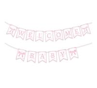 BOXOB Décorations de Fête de Bienvenue pour Bébé, Pré-Montées Bannière Bienvenue avec Nœud Rose Bébé Révélation du Sexe Guirlande à Suspendre Accessoires Photo pour Baby Shower Filles