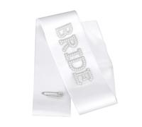 BOXOB Écharpe Pearl Bride, Écharpe Bride To Be Blanche en Strass avec Épingle en Diamant Accessoires Mariage pour Enterrement Vie Jeune Fille Décorations Douche Nuptiale Cadeaux Demoiselles Honneur