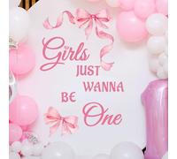 BOXOB Girls Just Wanna Be One Autocollant Mural, Décorations Premier Anniversaire avec Nœud Rose Autocollants Muraux Élégants pour Premier Anniversaire Toile de Fond pour Fourniture Décoration