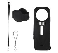 BOXOB Housse Protection Silicone pour Insta360 X5, Coque Protectrice Portable pour Boîtier D'appareil Photo avec Couvre-Objectif et Dragonne Compatible avec Insta360 X5 Accessoires (Noir)