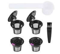 BOXOB Lot 4 Filtres Café Rechargeables pour Keurig 1.0 et 2.0 Cafetières, Dosettes Réutilisables avec Cuillère et Goupillon Dosettes Capsules Café avec Passoire Acier Inoxydable (Noir)