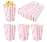 BOXOB Lot de 24 Boîtes à Popcorn avec Nœud Rose, Petites Boîtes à Friandises Biscuits Bonbons Popcorn pour Anniversaires de Garçons et Filles (Blanc et Rose)