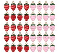 BOXOB Lot de 40 Breloques en Forme Fraise Vrac, en Émail Rouge et Rose pour la Fabrication Bijoux Boucles d'Oreilles Colliers Porte-Clés Accessoires de Sac