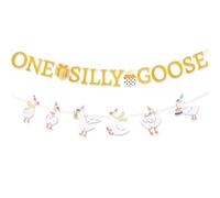 BOXOB One Silly Goose Bannière, Pré-Enfilé Adorable Décor d'Anniversaire Oie pour 1ère Fête d'Anniversaire Baby Shower Décorations Fête Thème Animaux Ferme Pailletés pour Décor Intérieur Extérieur