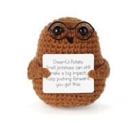 BOXOB Pomme de Terre Positive, 7,5 cm Poupée de Pomme de Terre Joyeux avec Carte Positive Lunettes Mignonnes Poupée de Pomme de Terre Tricotée pour Cadeaux d'anniversaire Amis Noël Décoration de Fête