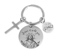 BOXOB Porte Clé Jésus, Drôle Double Face Croix Cadeau Porte Clé Chrétien Nouveauté Porte-Clés Verset de la Bible Cadeau Religieux pour Femmes et Hommes Baptême de Pâques Inspirant