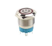 Boxonly Interrupteur à bouton-poussoir en métal, 22 mm, 220 V, auto-bloquant, rond, étanche, avec symbole lumineux rouge, interrupteur d'alimentation autobloquant à 4 broches