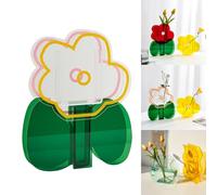 Boxonly Lot de 2 vases en acrylique transparent avec motif nuage rose et feuille verte, décoration moderne minimaliste pour la maison, le bureau ou le salon, style porte-brosse en acrylique