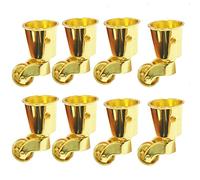 Boxonly Lot de 8 roulettes pivotantes universelles en laiton massif poli de type tasse haute capacité de charge pour meubles, costumes, lits, fauteuils Doré