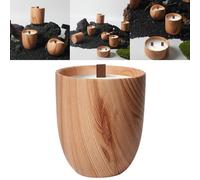 Boxonly Pots à bougies vides - Récipients en céramique à texture bois rustique pour la fabrication de bougies parfumées, l'aromathérapie et la décoration de table - Bougeoirs nordiques (7,7 x 9 cm)