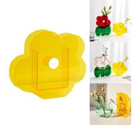 Boxonly Vase à fleurs en acrylique en forme de nuage, jaune transparent décoratif pour stylos et pinceaux de maquillage, centre de table géométrique moderne minimaliste pour la maison, le bureau, la