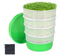 boxoon Kit de germination de graines rond empilable, plateau de germination de luzerne en plastique à 6 niveaux avec protection contre la lumière, sac de rangement noir, idéal pour le jardinage à la