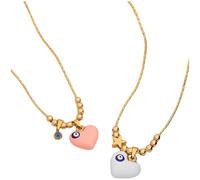 boxoon Lot de 2 colliers en forme de cœur mauvais œil en acier inoxydable avec pendentif en émail coloré, collier en forme de cœur pour femmes et filles, chaîne dorée de 46 cm
