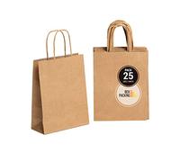 BOXPACKING | 25 Sacs Papier Kraft | Sac Kraft avec Anses | Mesures: 24x18x8 cms | Sachet Craft Petit | Sac Papier Marron | Sac Cadeau pour Anniversaire, Mariage, Emballage Cadeaux, Shopping