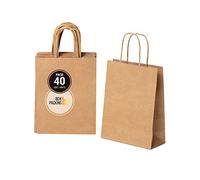 BOXPACKING | 40 Sacs Papier Kraft | Sac Kraft avec Anses | Mesures: 24x18x8 cms | Sachet Craft Petit | Sac Papier Marron | Sac Cadeau pour Anniversaire, Mariage, Emballage Cadeaux, Shopping