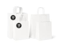 BOXPACKING | Sacs Kraft avec Poignée | 20 Sac Papier Blanc | 10 Sachet Cadeau 32x24x11 cm + 10 Petit sac Cadeau 24x18x8 cm | Sachet kraft Blanc | 115 g/m² | Sacs Cadeaux pour Boutiques & Événements