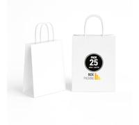 BOXPACKING | Sacs Kraft avec Poignée | Sac Papier Blanc | 25 Sachet Cadeau 32x24x11 cm | Sachet kraft Blanc| Sac kraft Grand Format | Sacs Cadeaux pour Boutiques & Événements | Fabriqué en Espagne