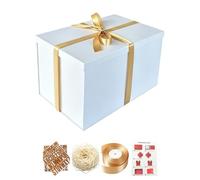 BoxSkivra Boîte cadeau blanche extra large avec couvercle pour Noël, anniversaire de mariage, anniversaire, boîtes cadeau de luxe avec papier froissé, ruban, autocollants de l'alphabet - 43,2 x 27,9 x