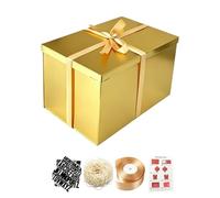 BoxSkivra Boîte cadeau dorée extra large avec couvercle pour Noël, anniversaire de mariage, anniversaire, avec papier froissé, ruban, autocollants de l'alphabet - 43,2 x 27,9 x 25,4 cm