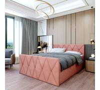 Boxspring Lit double CLERMONT - 120x200cmLit avec matelas Bonell, avec coffre de lit pour linge de lit et topper. Tête et pied de lit rembourrés etReproductionés d'une élégante surpiqûre (Cloud 63)