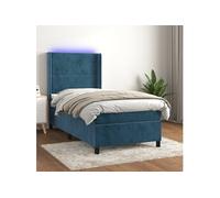 Vidaxl Sommier Tapissier Matelas Et Led Bleu Foncé 100x200 Cm Velours Multicolore