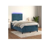 Vidaxl Sommier Tapissier Matelas Et Led Bleu Foncé 120x200 Cm Velours Multicolore