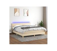 Sommier à Lattes de Lit avec Matelas LED Rembourré Crème 160x200 cm Tissu vidaXL