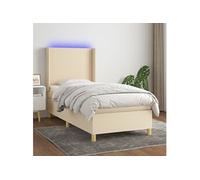 Vidaxl Sommier Tapissier Avec Matelas Et Led Crème 80x200cm Tissu Multicolore