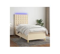 Vidaxl Sommier Tapissier Avec Matelas Et Led Crème 90x190 Cm Tissu Multicolore