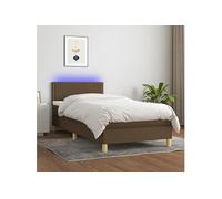 Sommier à Lattes de Lit avec Matelas et LED, Lit Rembourré, Lit Simple, Lit Adulte de Chambre à Coucher Intérieur, Moderne, Marron Foncé 100x200 cm