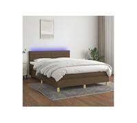 vidaXL Sommier tapissier matelas et LED Marron foncé 140x190 cm Tissu