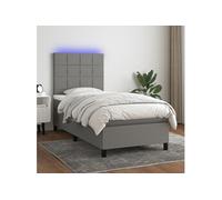 vidaXL Sommier tapissier et matelas et LED Gris foncé 100x200 cm Tissu Gris