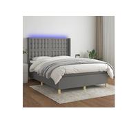 Vidaxl Sommier Tapissier Et Matelas Et Led Gris Foncé 140x190 Cm Tissu Multicolore