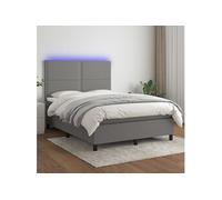 Vidaxl Sommier Tapissier Et Matelas Et Led Gris Foncé 140x200 Cm Tissu Multicolore