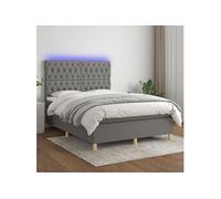 Vidaxl Sommier Tapissier Et Matelas Et Led Gris Foncé 140x200 Cm Tissu Multicolore