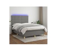 vidaXL Sommier à Lattes de Lit avec Matelas et LED, Lit Rembourré, Lit Double, Lit Adulte de Chambre à Coucher Intérieur, Moderne, Gris Foncé 140x200 cm Gris