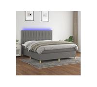 Vidaxl Sommier Tapissier Et Matelas Et Led Gris Foncé 160x200 Cm Tissu Multicolore