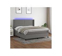 Sommier à Lattes de Lit Matelas LED Rembourré Gris Foncé 200x200 cm Tissu vidaXL