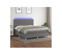 Sommier à Lattes de Lit et Matelas et LED Rembourré Gris Foncé 180x200 cm vidaXL