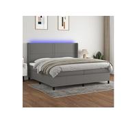 vidaXL Sommier tapissier et matelas et LED Gris foncé 200x200 cm Tissu