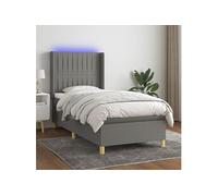 Vidaxl Sommier Tapissier Avec Matelas Et Led Gris Foncé 90x200cm Tissu Multicolore