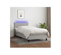 Vidaxl Sommier Tapissier Matelas Et Led Gris Clair 100x200 Cm Tissu Multicolore