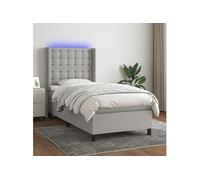 Vidaxl Sommier Tapissier Matelas Et Led Gris Clair 100x200 Cm Tissu Multicolore