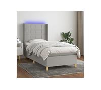 Vidaxl Sommier Tapissier Matelas Et Led Gris Clair 100x200 Cm Tissu Multicolore