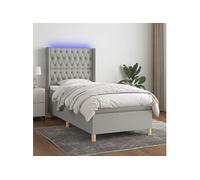 vidaXL Sommier tapissier matelas et LED Gris clair 100x200 cm Tissu Multicolore