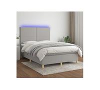 Vidaxl Sommier Tapissier Et Matelas Et Led Gris Clair 140x200 Cm Tissu Multicolore