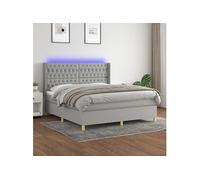 Vidaxl Sommier Tapissier Matelas Et Led Gris Clair 160x200 Cm Tissu Multicolore