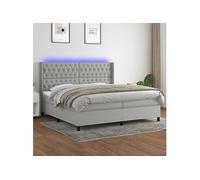 Vidaxl Sommier Tapissier Matelas Et Led Gris Clair 200x200 Cm Tissu Multicolore